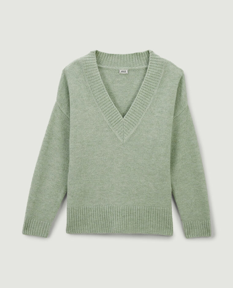 Pull grand col V vert - Pimkie