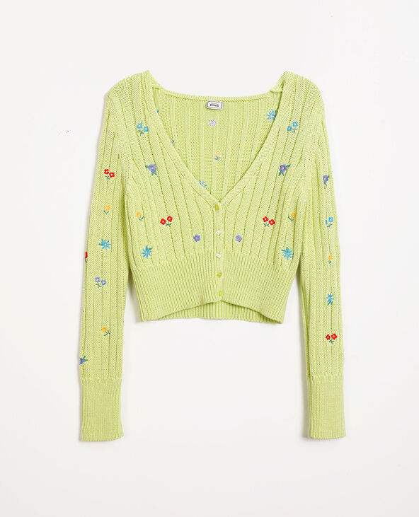 Gilet cropped brodé vert anis - Pimkie