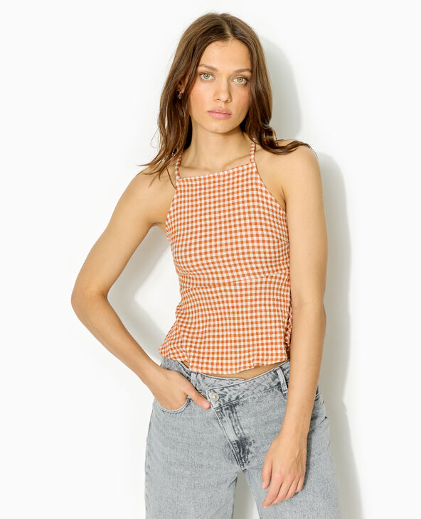 Top base volantée dos dégagé motif vichy marron - Pimkie