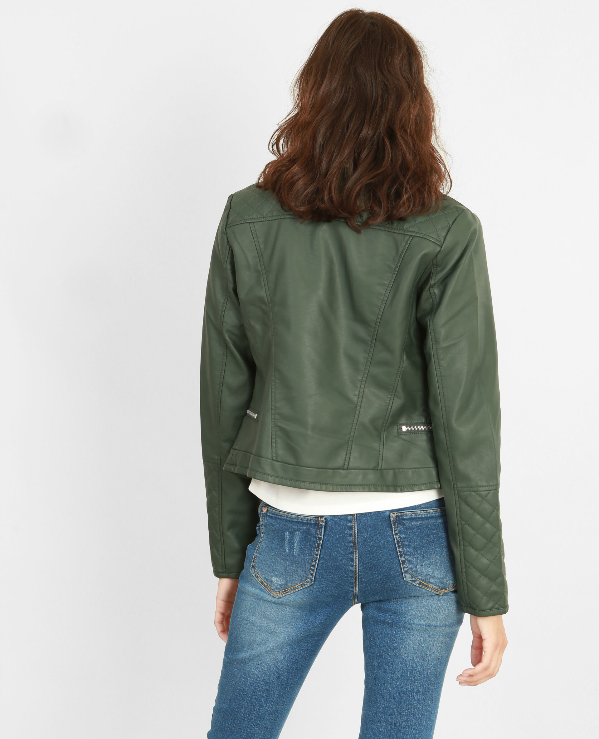 Veste simili cuir vert - 323141535A05 | Pimkie