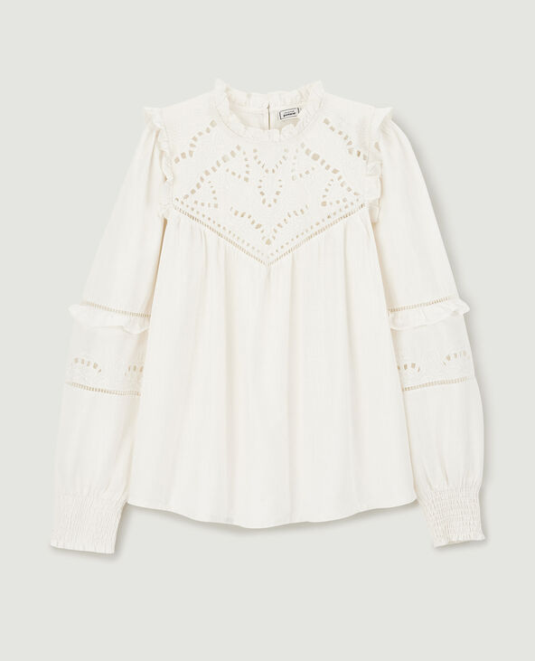 Blouse à volants et guipure blanc - Pimkie