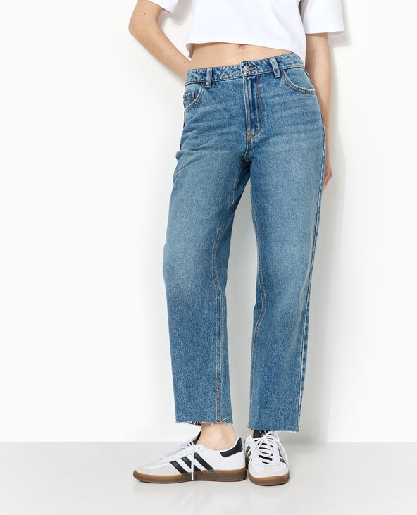 Jean straight taille haute bas coupés bleu - Pimkie