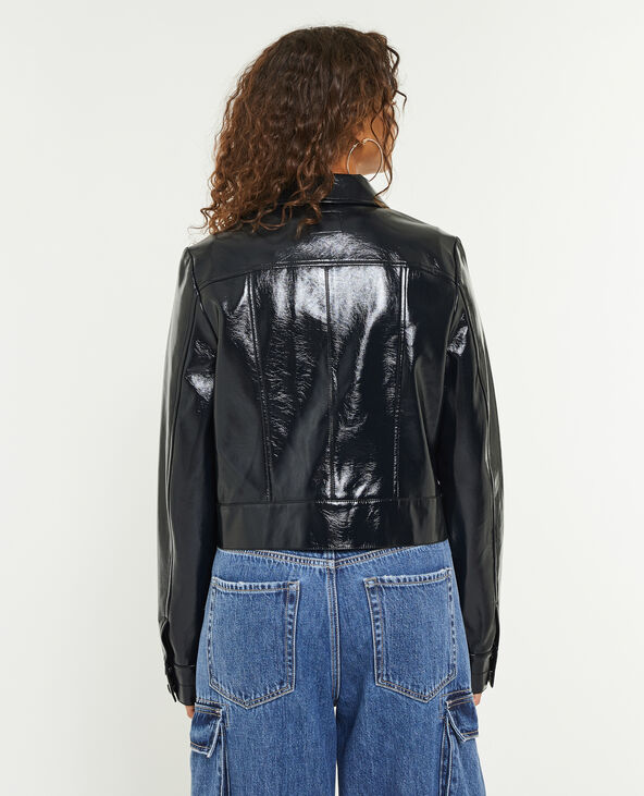Veste unie en vinyle noir - Pimkie