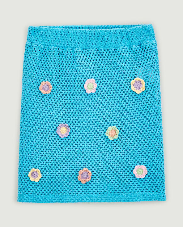 Jupe en crochet avec fleurs bleu électrique - Pimkie