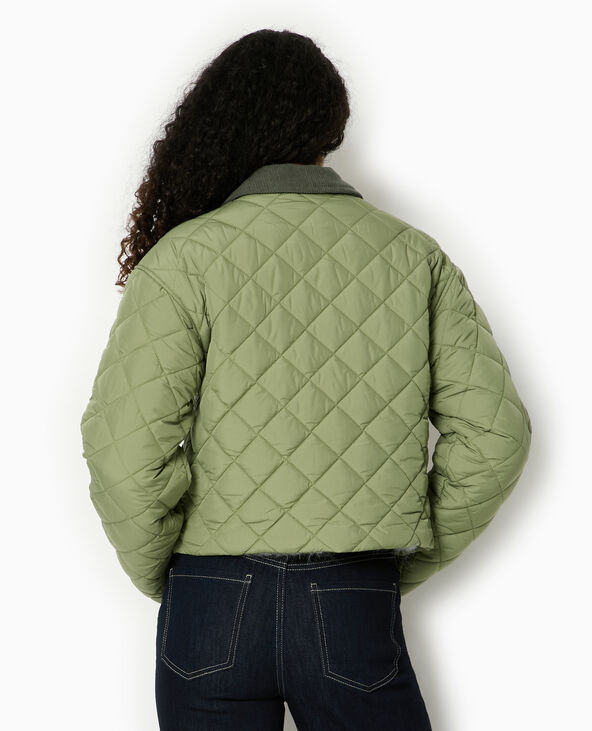 Manteau court matelassé avec col velours vert kaki - Pimkie