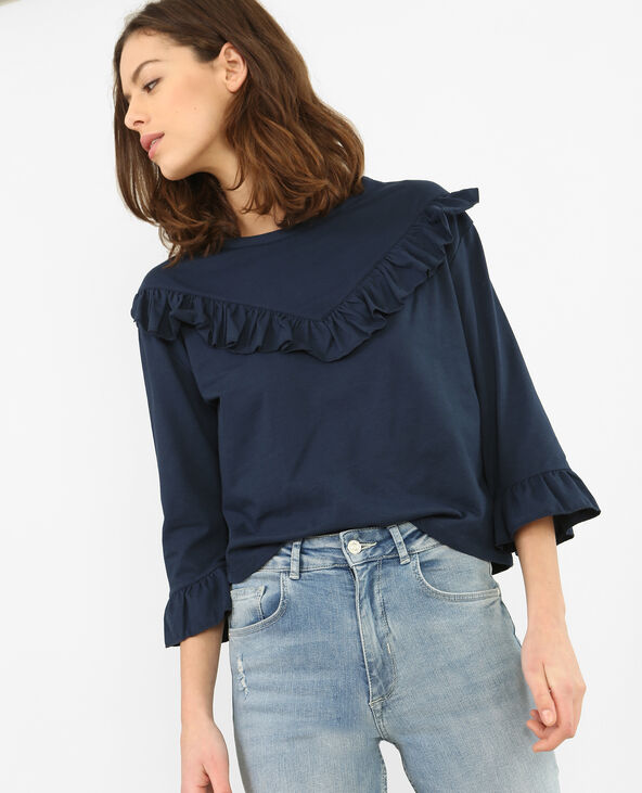 T-shirt à volants bleu marine - Pimkie