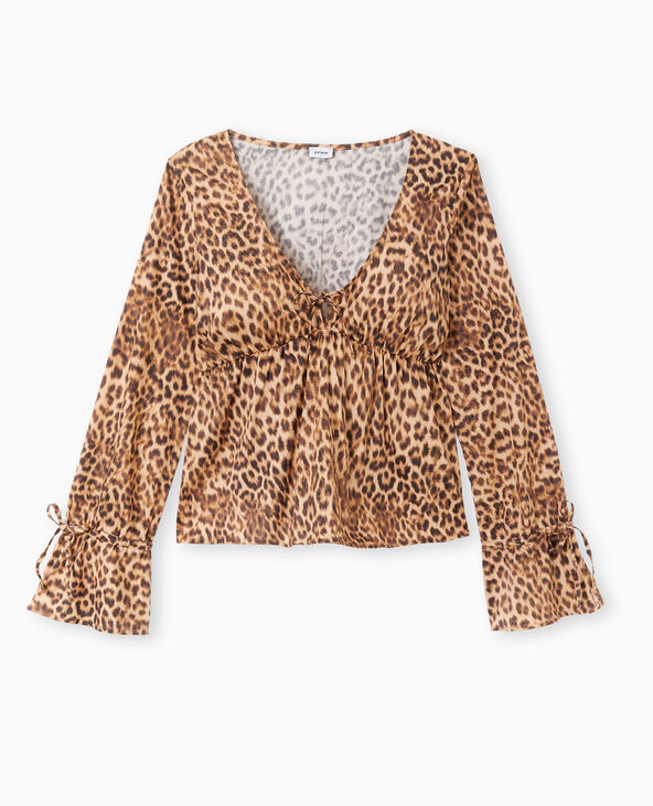 Blouse motif léopard avec manches flare marron - Pimkie
