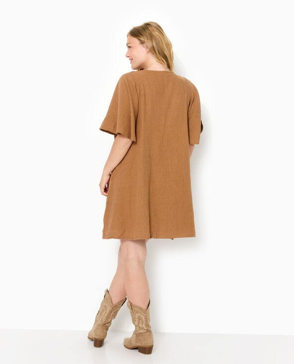 Robe courte et ample en gaze de coton marron - Pimkie
