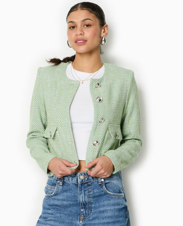 Veste courte et droite en tweed vert - Pimkie