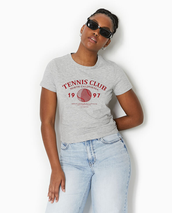 T-shirt ajusté avec print devant gris chiné - Pimkie