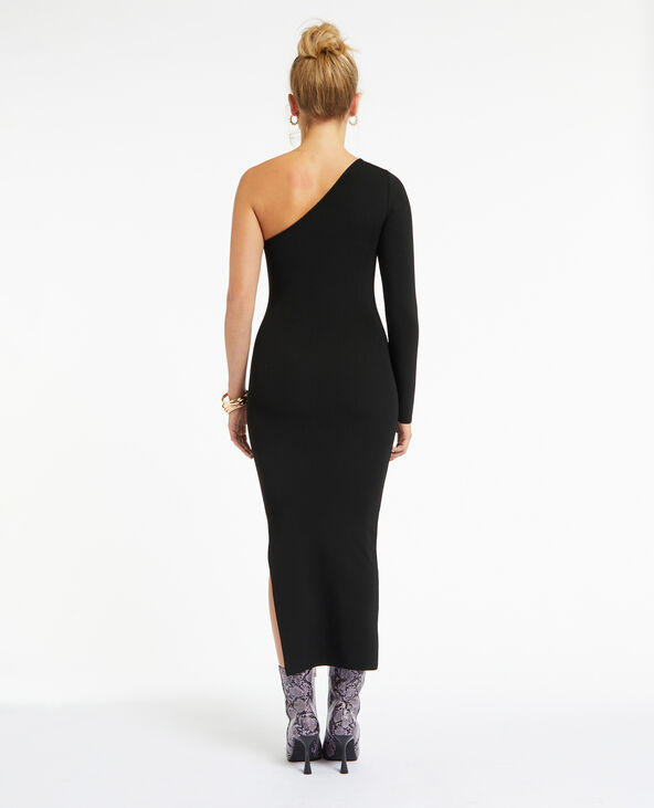 Robe longue one shoulder en maille noir - Pimkie