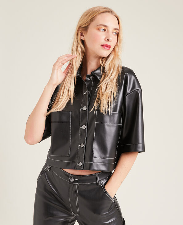 Chemise simili cuir manches courtes noir - Pimkie