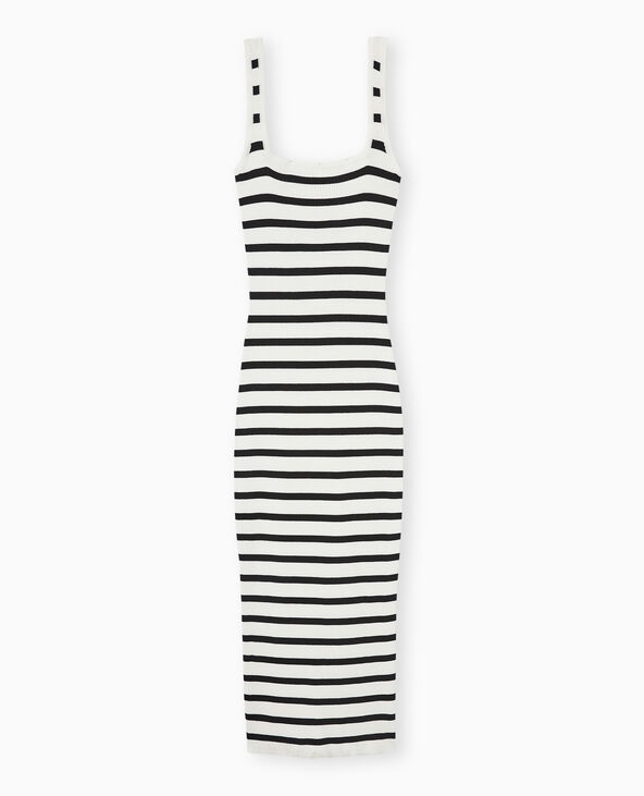 Robe longue à bretelles en maille rayée blanc - Pimkie