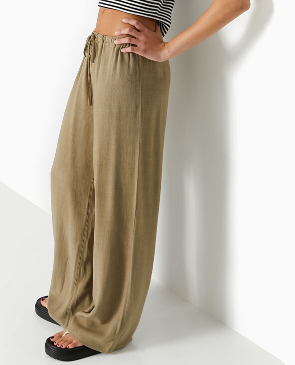 Pantalon droit et large avec taille élastiquée vert kaki - Pimkie