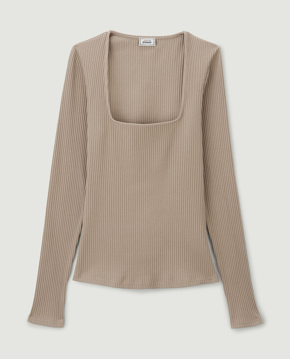 Top maille côtelée encolure carrée camel - Pimkie