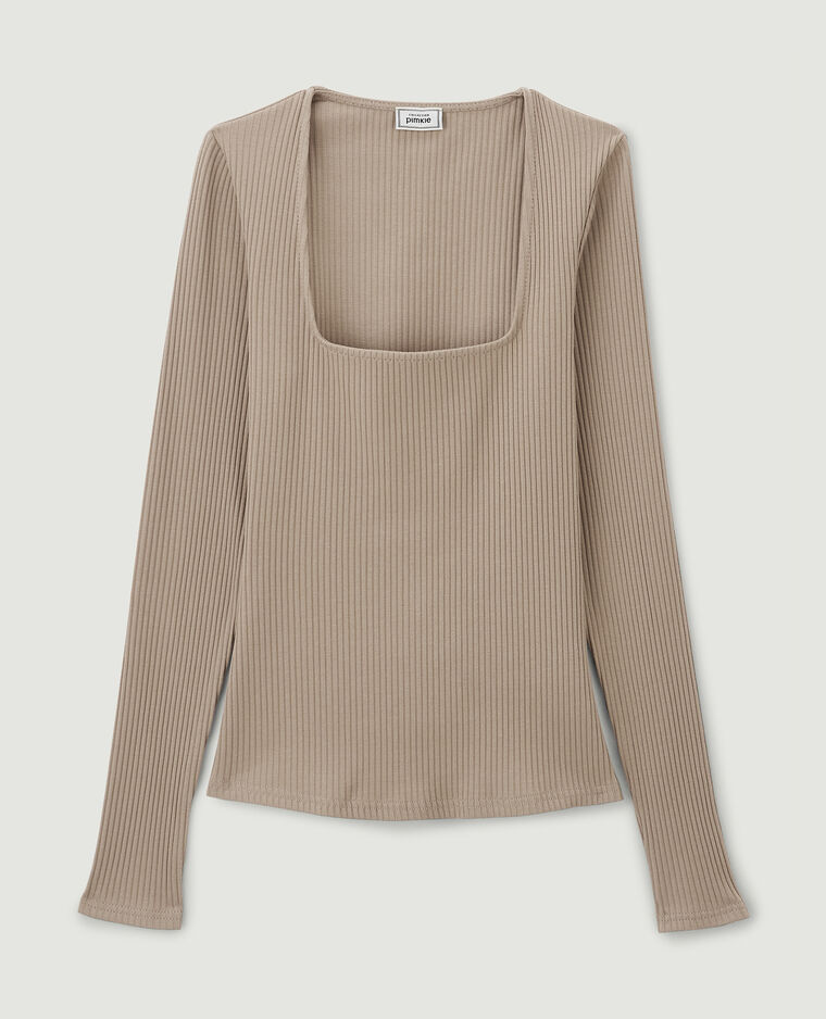 Top maille côtelée encolure carrée camel - Pimkie