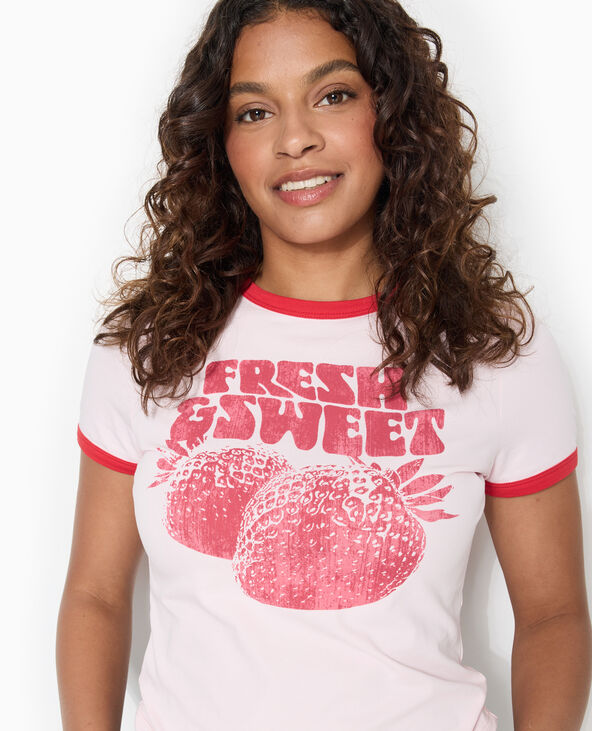T-shirt ajusté avec bords contrastés rose clair - Pimkie