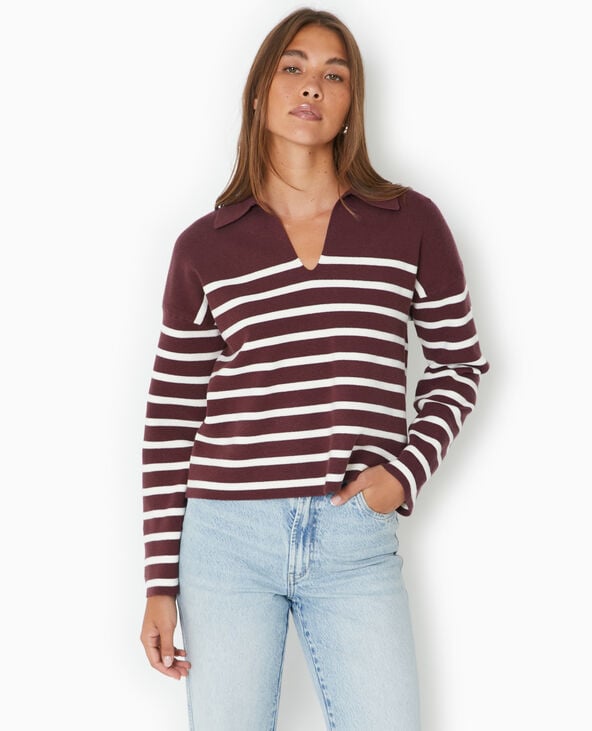 Pull avec col en maille rayée violet - Pimkie