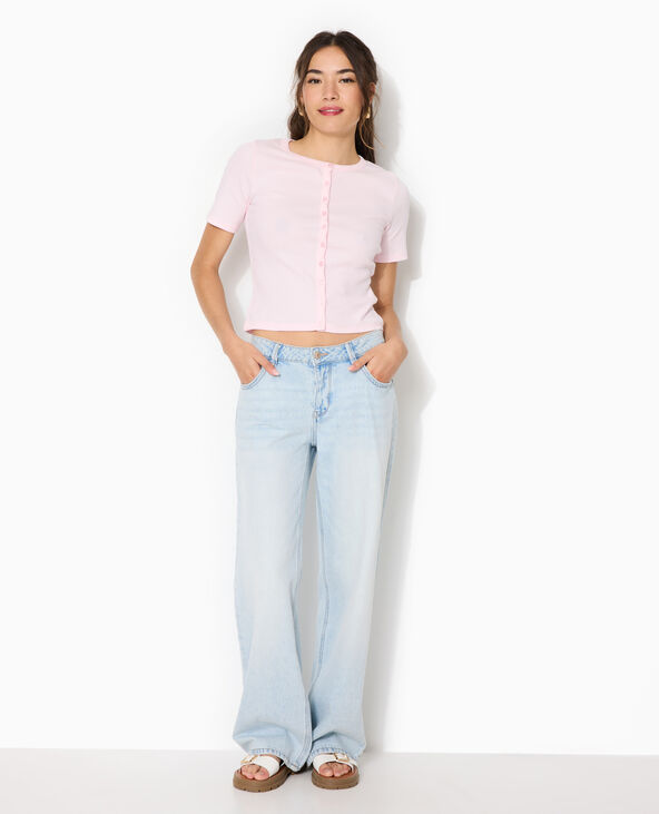 T-shirt boutonné en maille côtelée rose clair - Pimkie