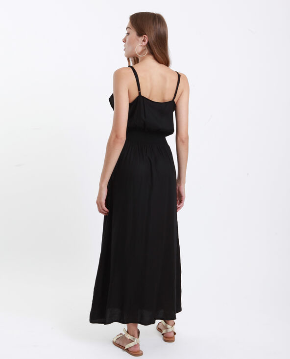 Robe longue avec volant noir - Pimkie