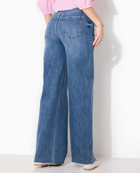 Jean wide taille haute avec bas coupés bleu - Pimkie