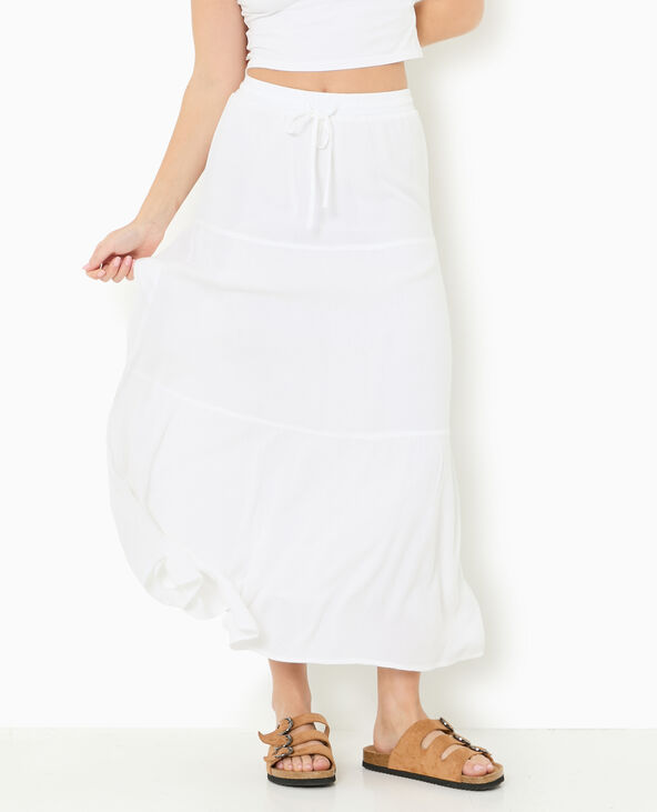 Jupon long à étages avec ceinture élastiquée blanc - Pimkie