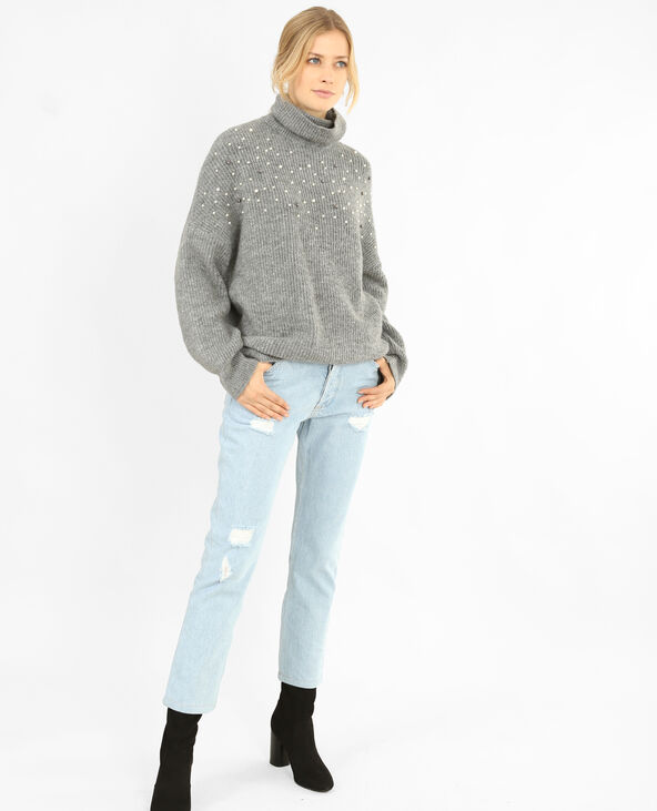 Pull oversized à perles gris chiné - Pimkie