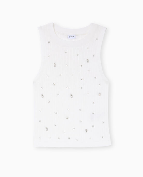 Top sans manches en maille avec strass blanc - Pimkie