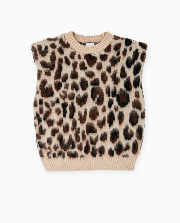 Pull sans manches avec épaulettes motif léopard marron - Pimkie
