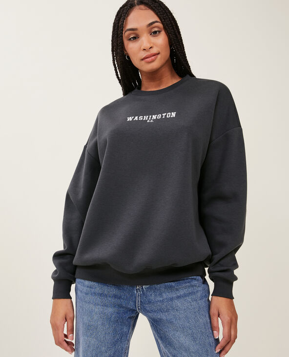 Sweat oversize col rond gris foncé - Pimkie