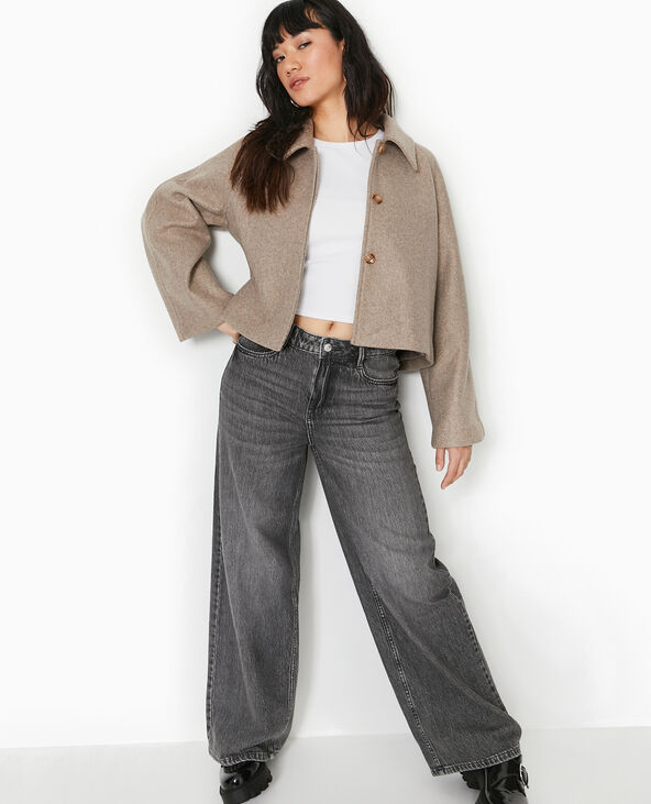 Veste courte trapèze effet drap de laine marron - Pimkie