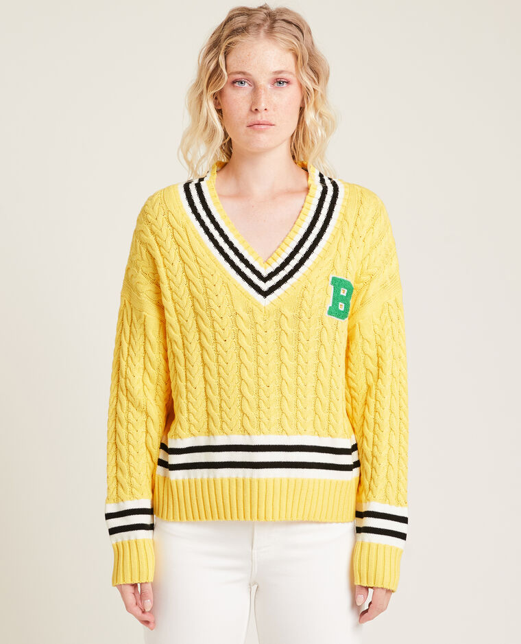 Pull maille torsadée col V jaune - Pimkie