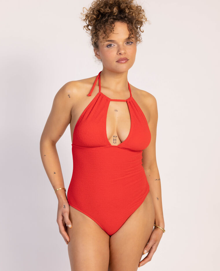Maillot de bain 1 pièce triangle rouge - Pimkie