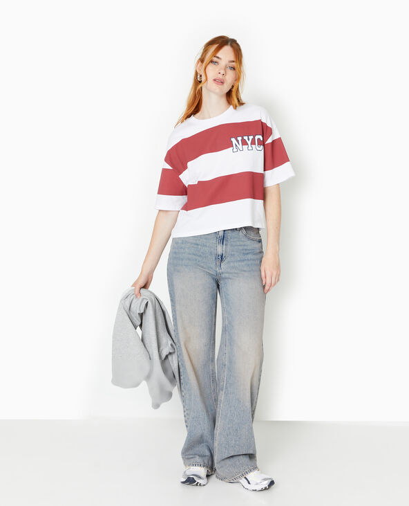T-shirt ample et court larges rayures bordeaux - Pimkie