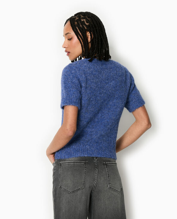 Pull manches courtes en maille douce bleu - Pimkie