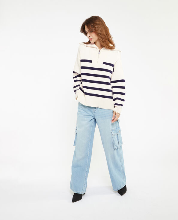 Pull droit col camionneur rayé blanc - Pimkie