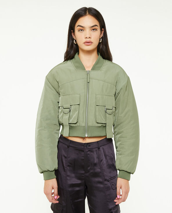 Bomber court avec poches et sangles vert de gris - Pimkie