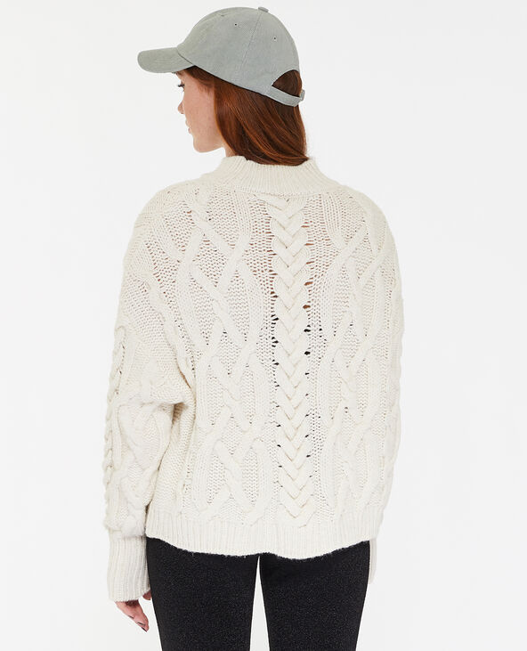 Pull en grosse maille torsadée col montant écru - Pimkie