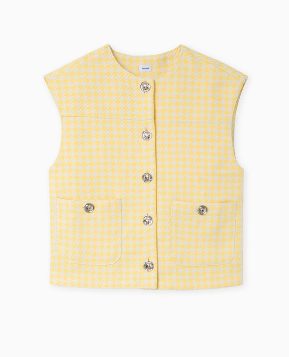 Veste sans manches en tweed motif pied-de-poule jaune - Pimkie