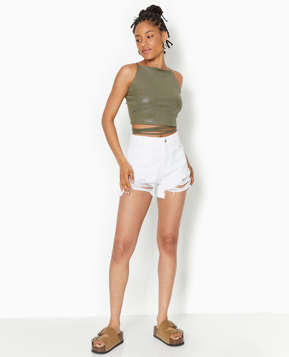Top cropped dos-nu avec lurex vert kaki - Pimkie