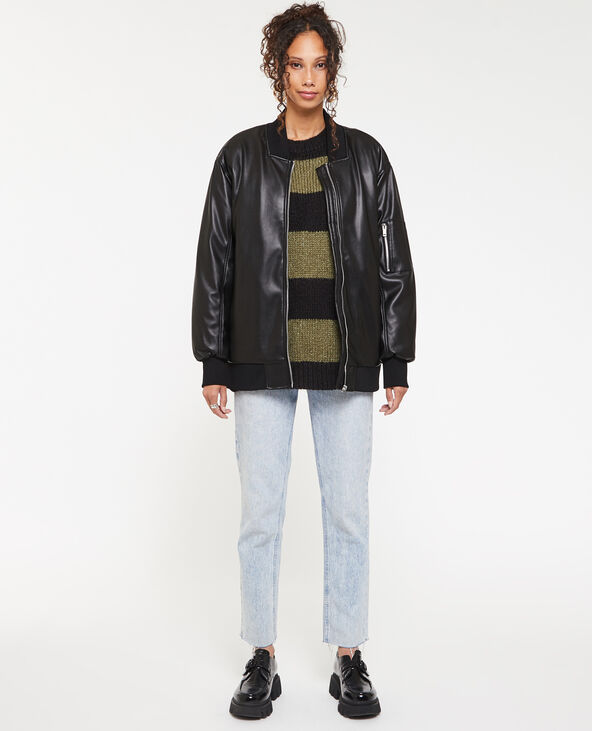 Bomber long en simili cuir noir - Pimkie