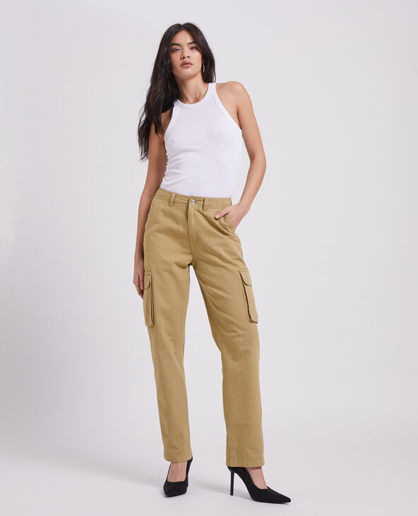Pantalon droit cargo taille haute camel - Pimkie