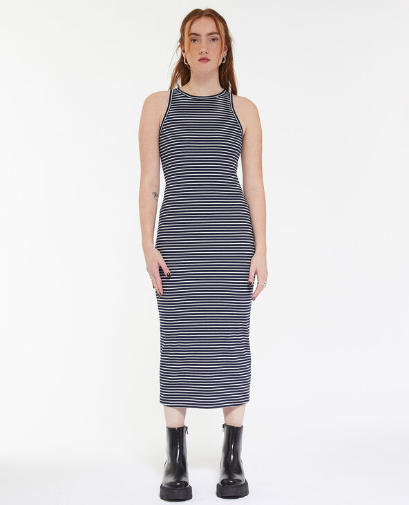 Robe débardeur maille côtelée rayée bleu marine - Pimkie