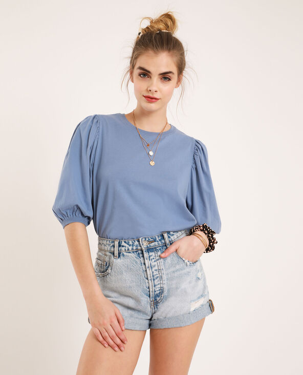 T-shirt manches ballon bleu foncé - Pimkie