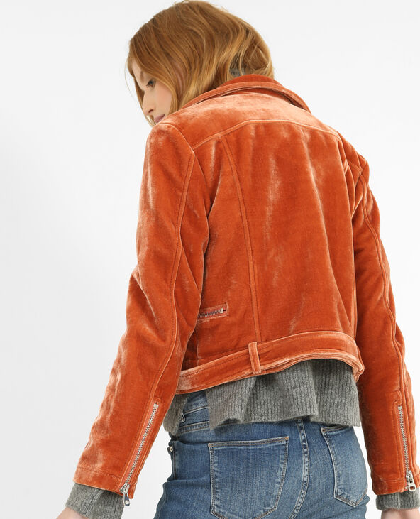 Veste biker effet velours orange - Pimkie