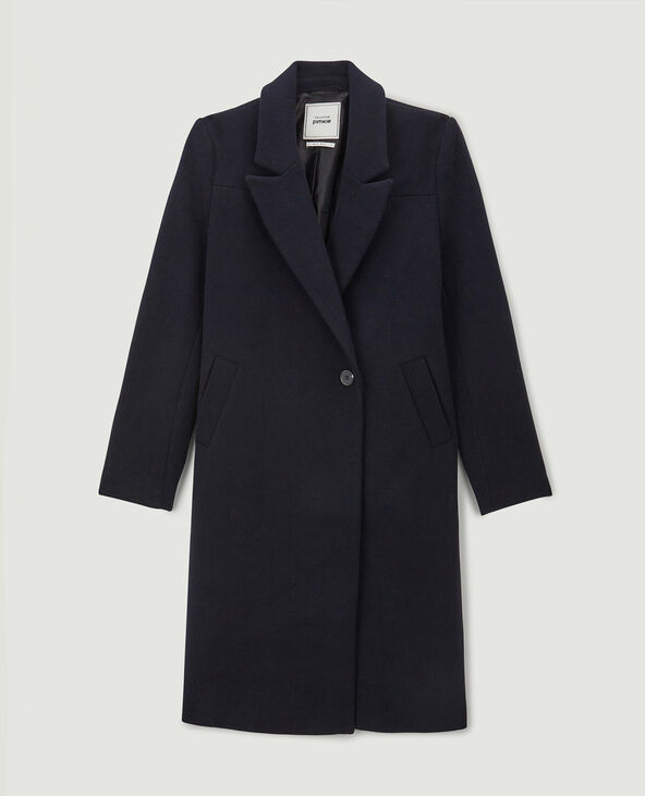Manteau long drap de laine bleu marine - Pimkie