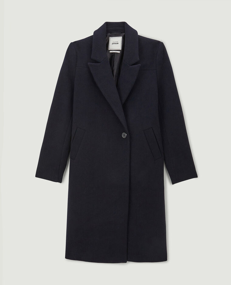 Manteau long drap de laine bleu marine - Pimkie