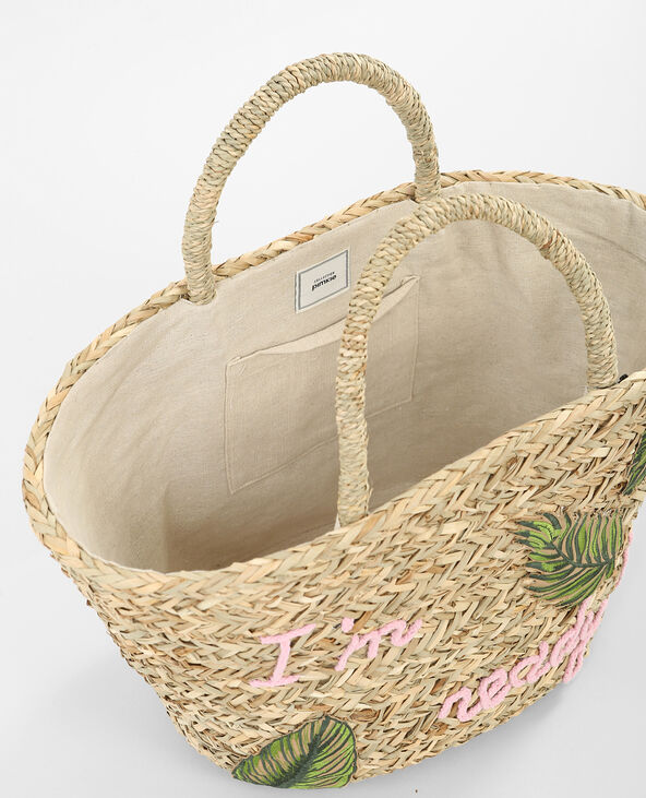Panier en paille à message taupe - Pimkie