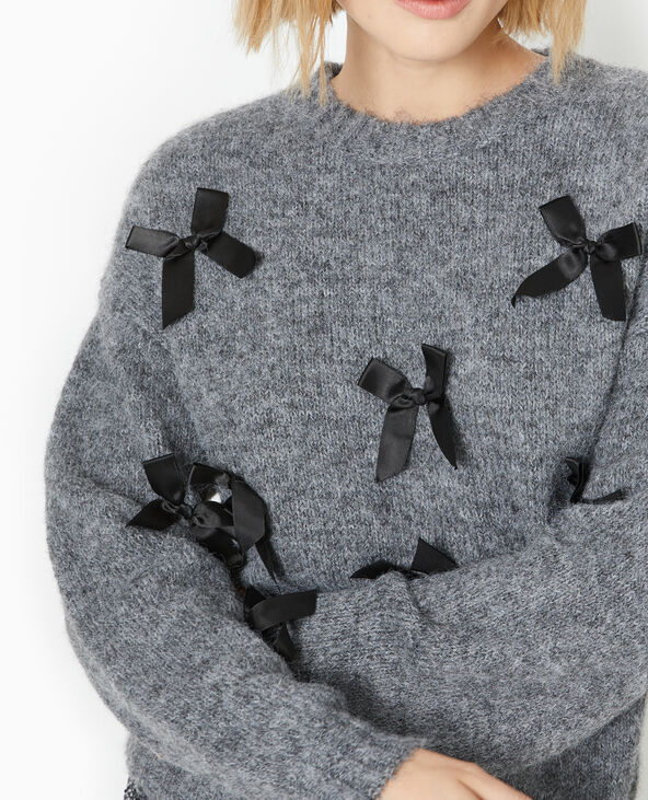 Pull en maille douce avec nœuds satinés cousus gris chiné - Pimkie