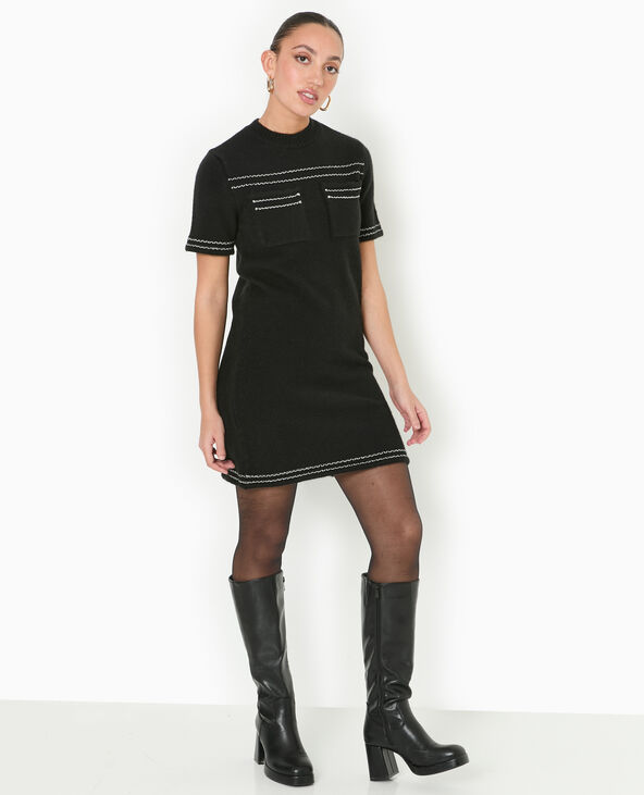 Robe courte en maille avec détails contrastés noir - Pimkie